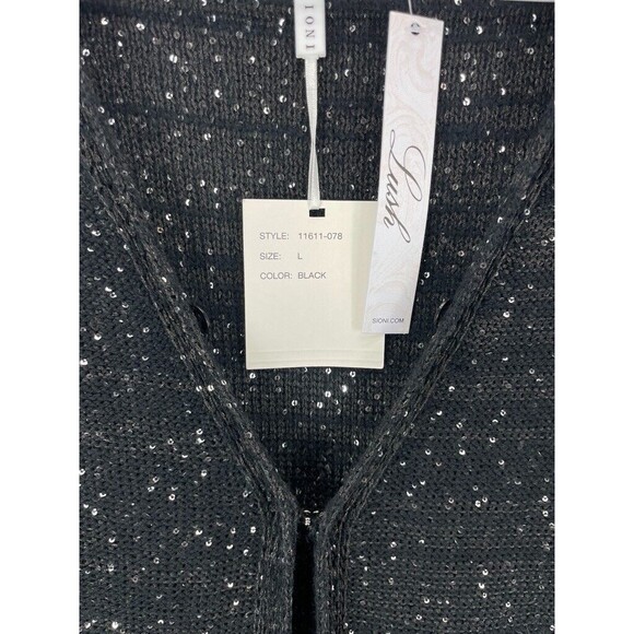 Sioni Sequin Cardigan Women’s Size L Long Sleeve Open Front Black Sparkle NWT - Picture 8 of 9